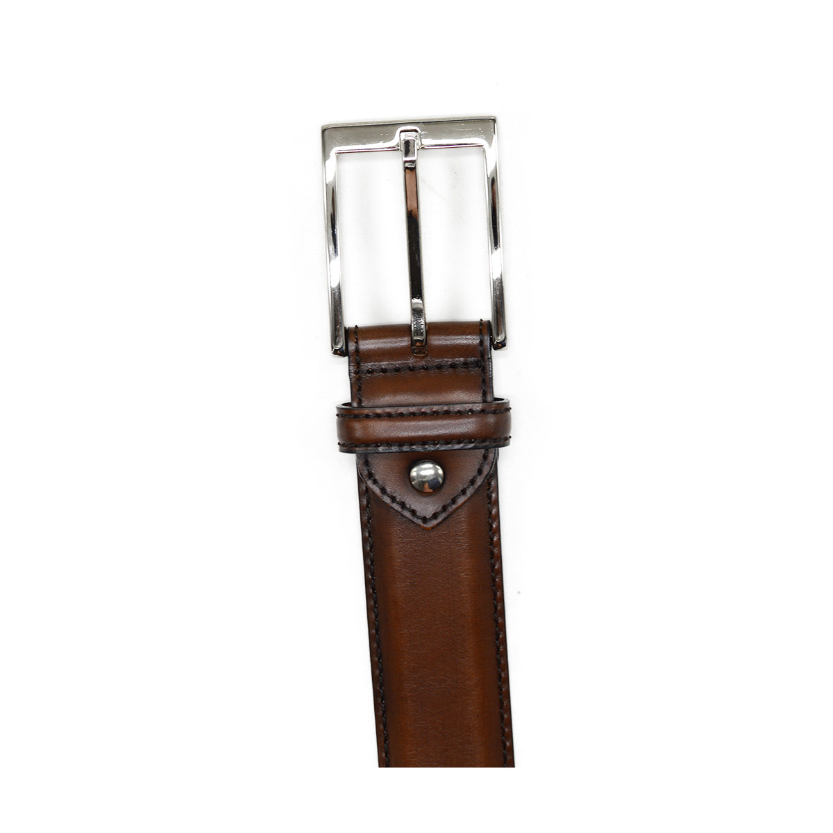 A Berwick 1707 brown calf leather belt with a silver chrome buckle, displayed on a white background.