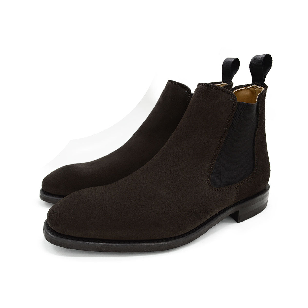 A Berwick 1707 dark brown suede Chelsea boot with a black elastic panel and a low heel, displayed on a white background.