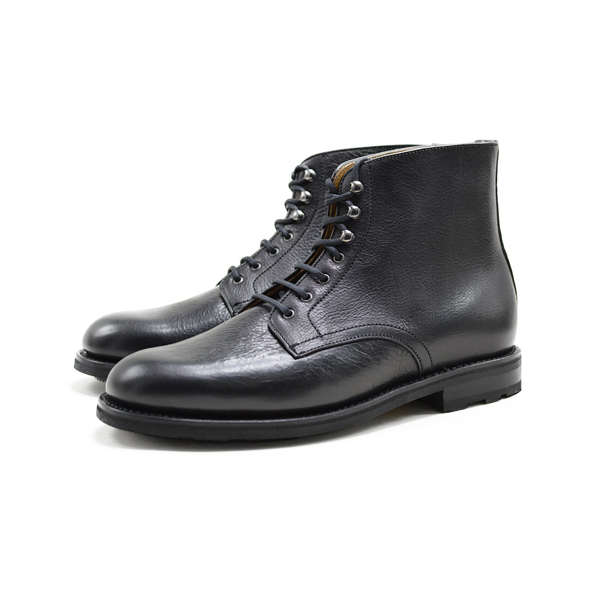 Berwick 1707 Black Kudu leather boot with laces and Vibram rubber sole on a white background