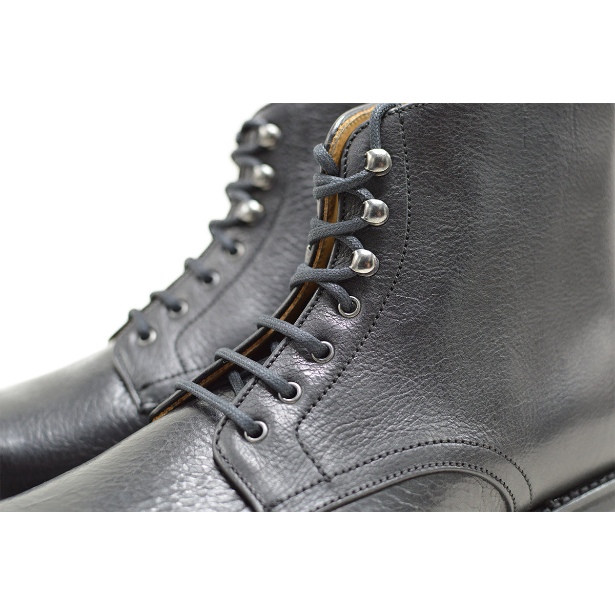 Berwick 1707 Black Kudu leather boot with laces and Vibram rubber sole on a white background