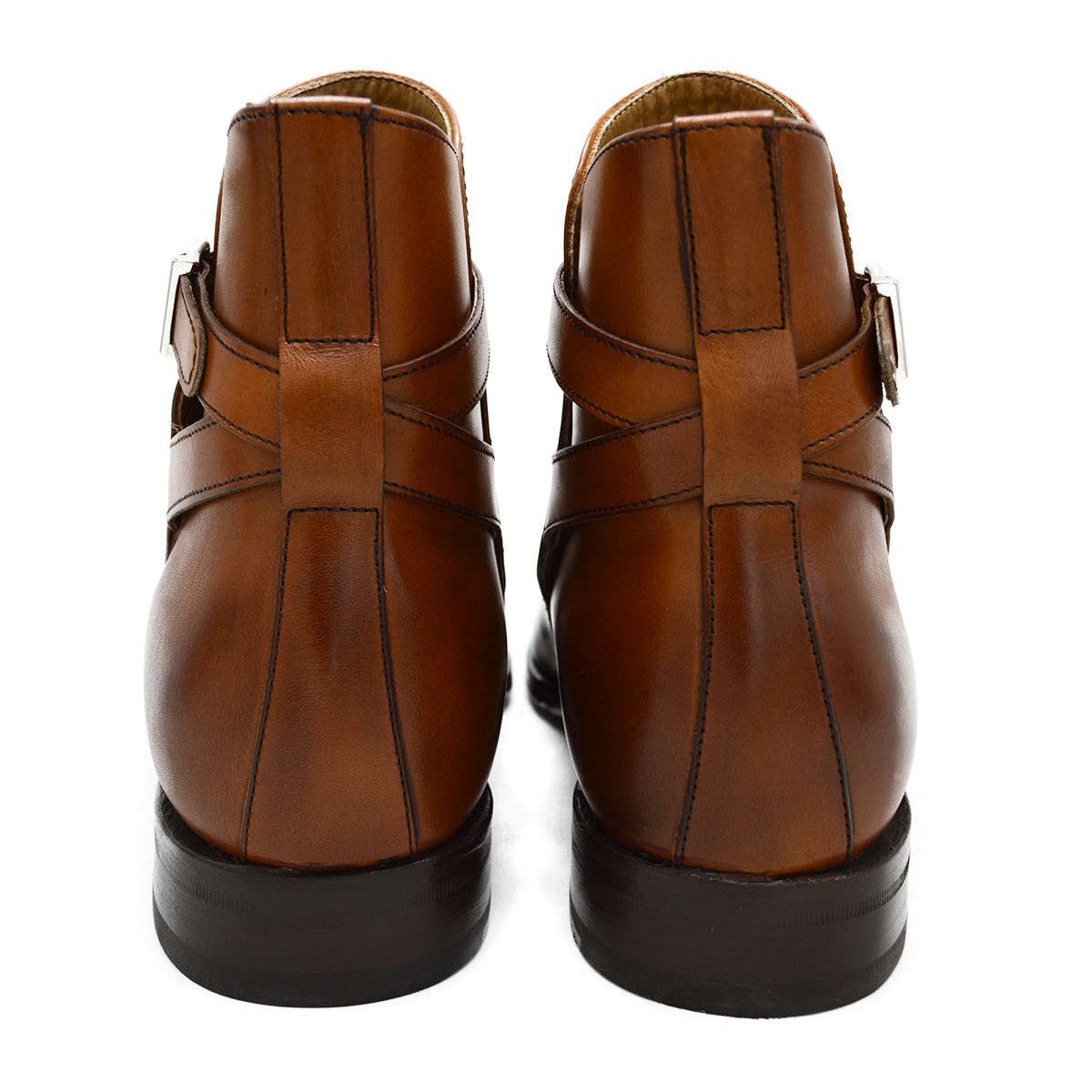 A brown Berwick 1707 JODHPUR 490 ankle boot with a buckle strap and Goodyear welted sole.