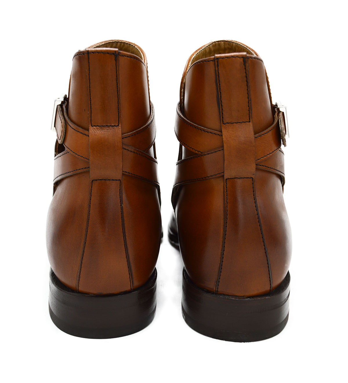 A brown Berwick 1707 JODHPUR 490 ankle boot with a buckle strap and Goodyear welted sole.