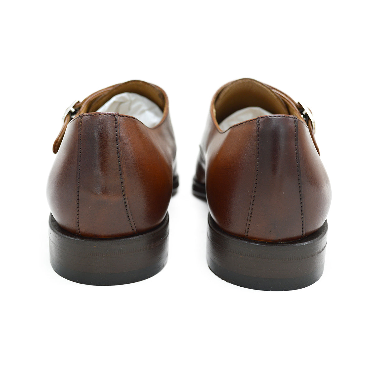 A brown Berwick 1707 double monk shoe with double buckle monk strap on a white background.