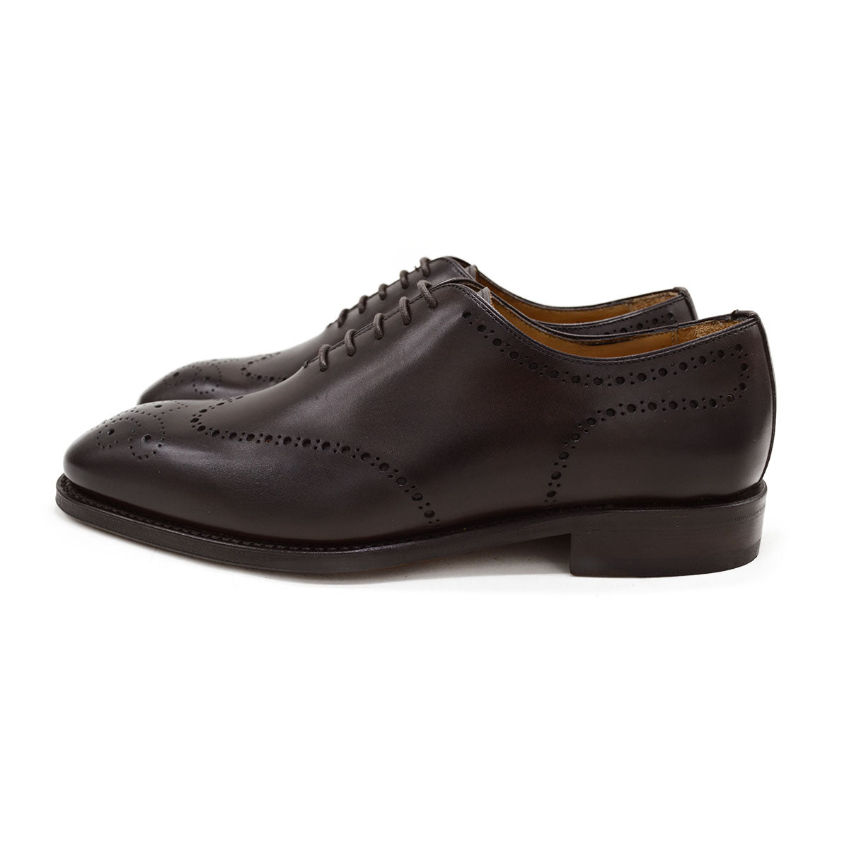 A Berwick 1707 moka brown wholecut Oxford brogue shoe with a goodyear welted leather sole, last week, and a smooth finish.