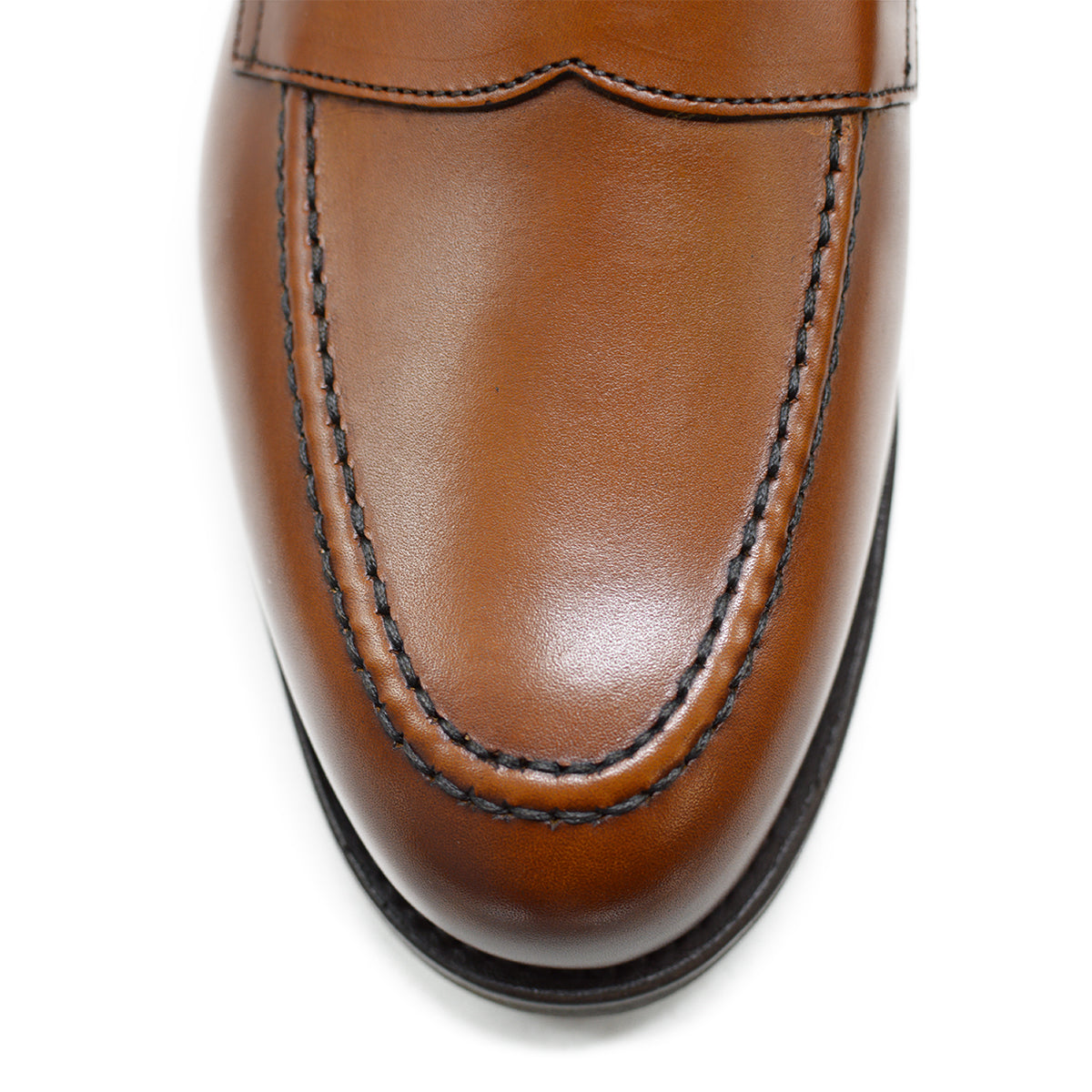 Berwick 1707 Brown tan leather loafer shoe on a white background with Dainite Soles