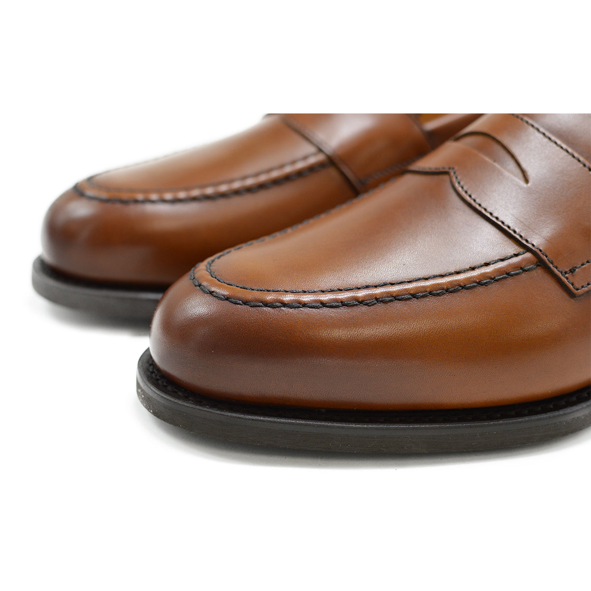 Berwick 1707 Brown tan leather loafer shoe on a white background with Dainite Soles