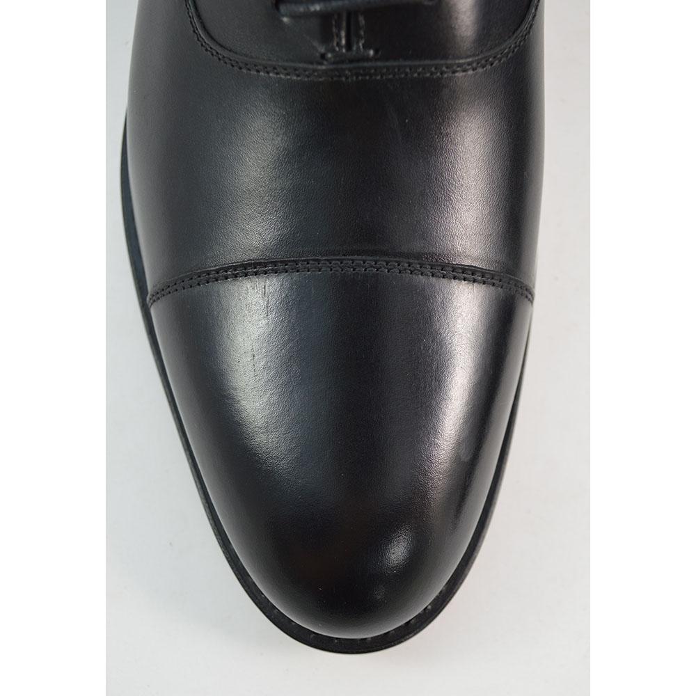 A Berwick 1707 black leather toe cap oxford shoe with a goodyear welted construction and single leather sole.