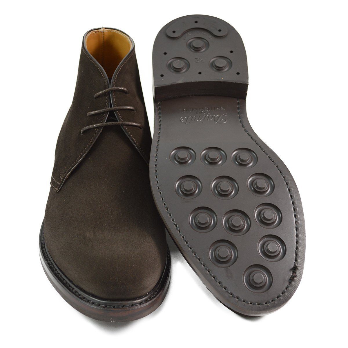 A Berwick 1707 dark brown suede Chukka boot with a round toe and low heel.