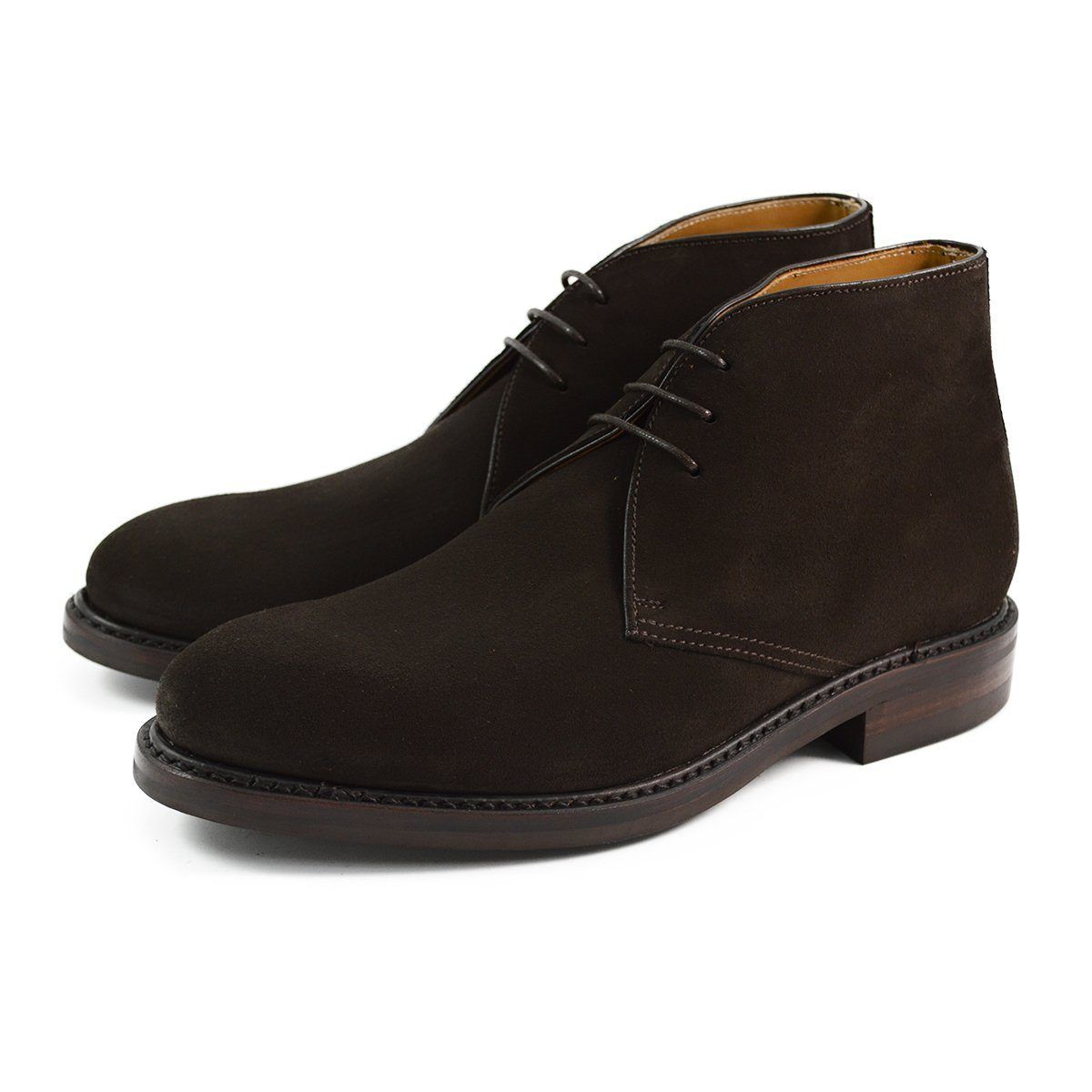 A Berwick 1707 dark brown suede Chukka boot with a round toe and low heel.