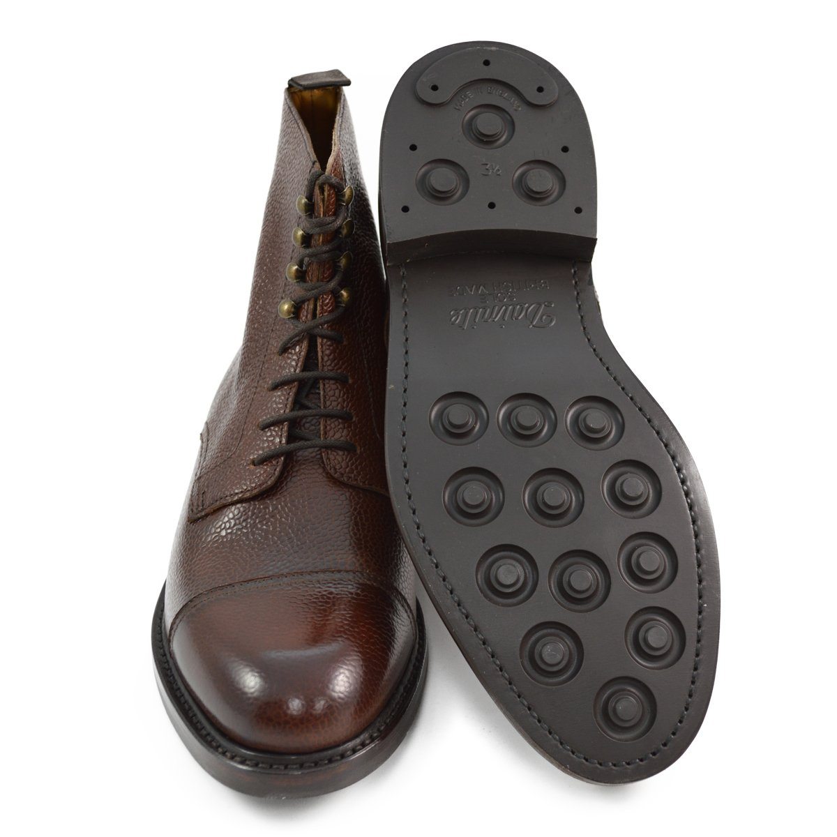 A Berwick 1707 dark brown, premium grain leather lace-up boot with a cap toe and a low heel & Dainite Sole