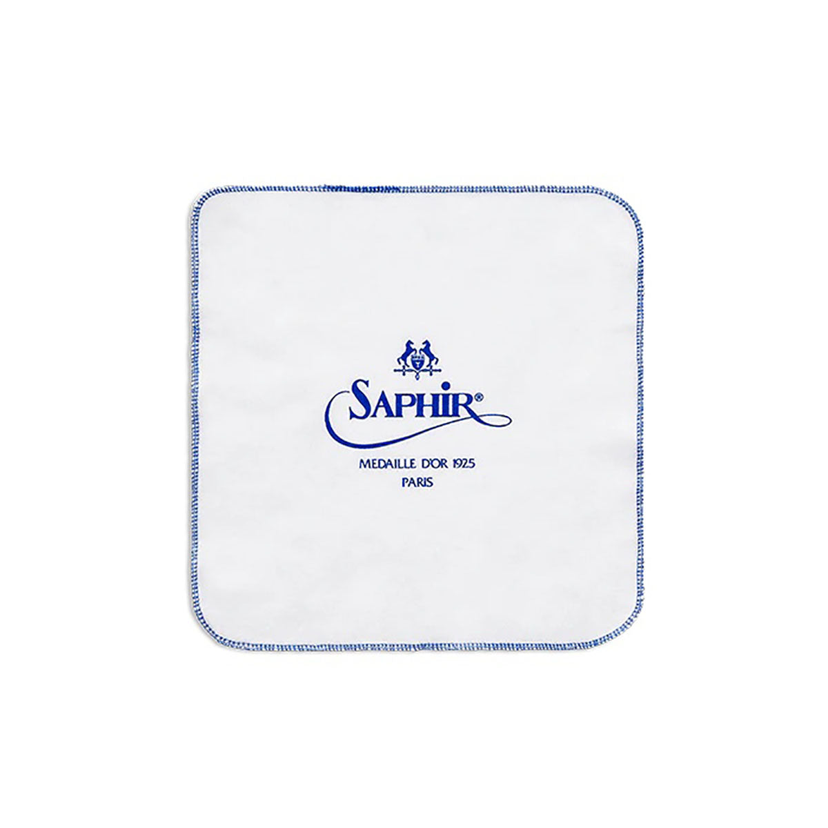 White cloth with Saphir logo on a white background