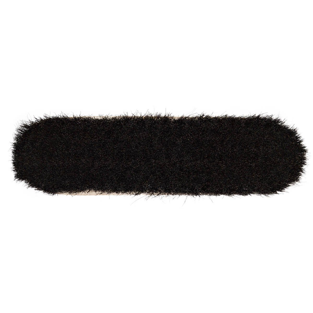 A handcrafted shoe polishing brush with a black and white oxhorn handle and dark bristles, presented on a plain background.
