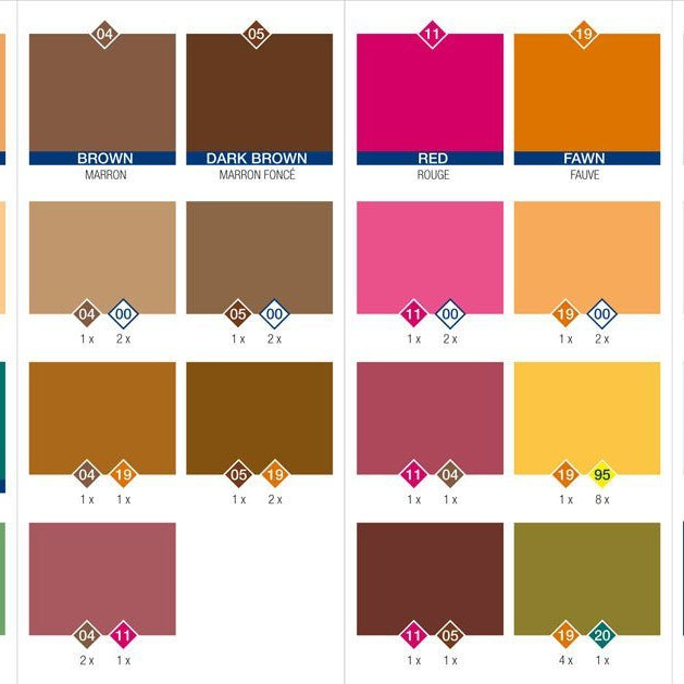 A colour chart of Saphir Teinture Francaise dye for leather