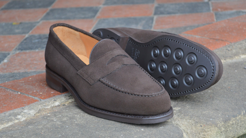 New in - Classic dark brown suede penny loafer with Dainite Soles (9628) by Berwick 1707