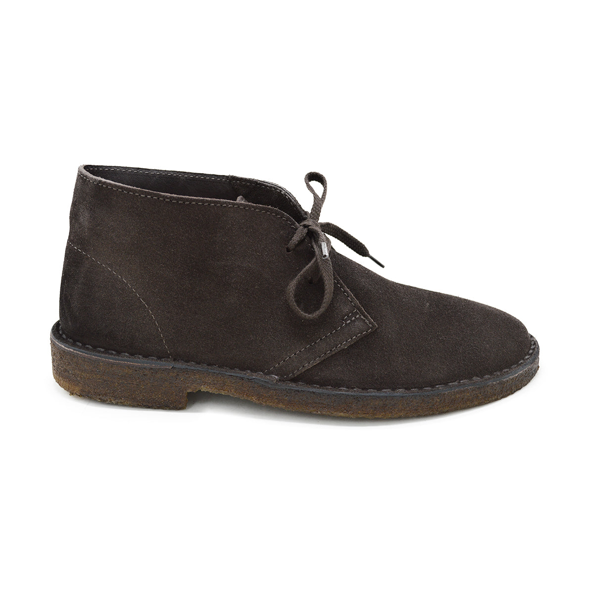 A brown Astorflex Montflex unlined boot with a lace-up closure, made from reverse suede, showcasing the natural rubber sole.