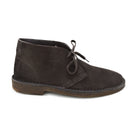 A brown Astorflex Montflex unlined boot with a lace-up closure, made from reverse suede, showcasing the natural rubber sole.