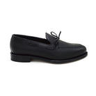 A Berwick 1707 classic black unlined laced slip-on loafer with a Goodyear welted leather sole.