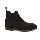 A Berwick 1707 dark brown suede Chelsea boot with a black elastic panel and a low heel, displayed on a white background.