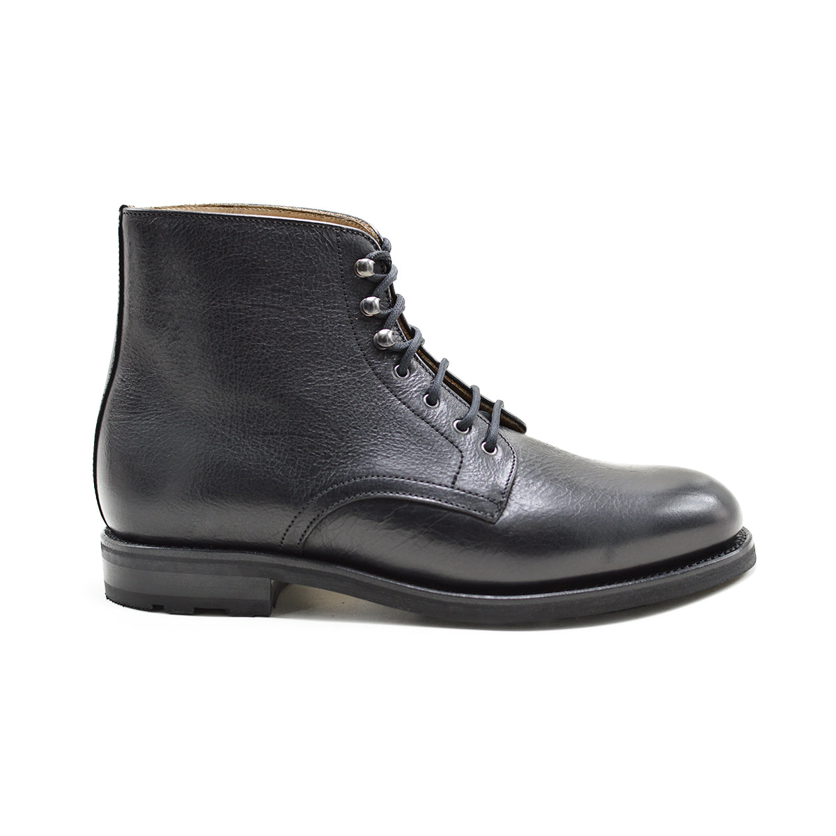 Berwick 1707 Black Kudu leather boot with laces and Vibram rubber sole on a white background