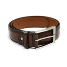 A Berwick 1707 brown calf leather belt with a silver chrome buckle, displayed on a white background.