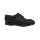 A black Berwick 1707 Wholecut Oxford shoe made from box calf leather with a lace-up closure and a round toe.