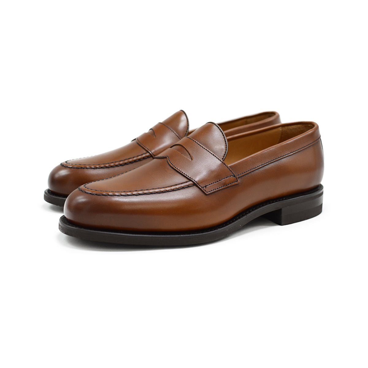 Berwick 1707 Brown tan leather loafer shoe on a white background with Dainite Soles