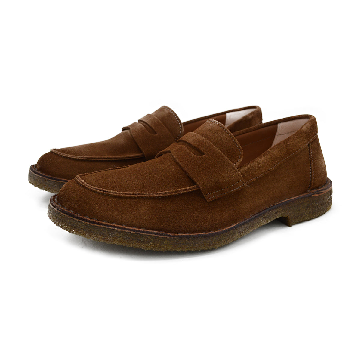 A brown Astorflex Sadelflex Loafer with soft suede upper and crepe rubber sole