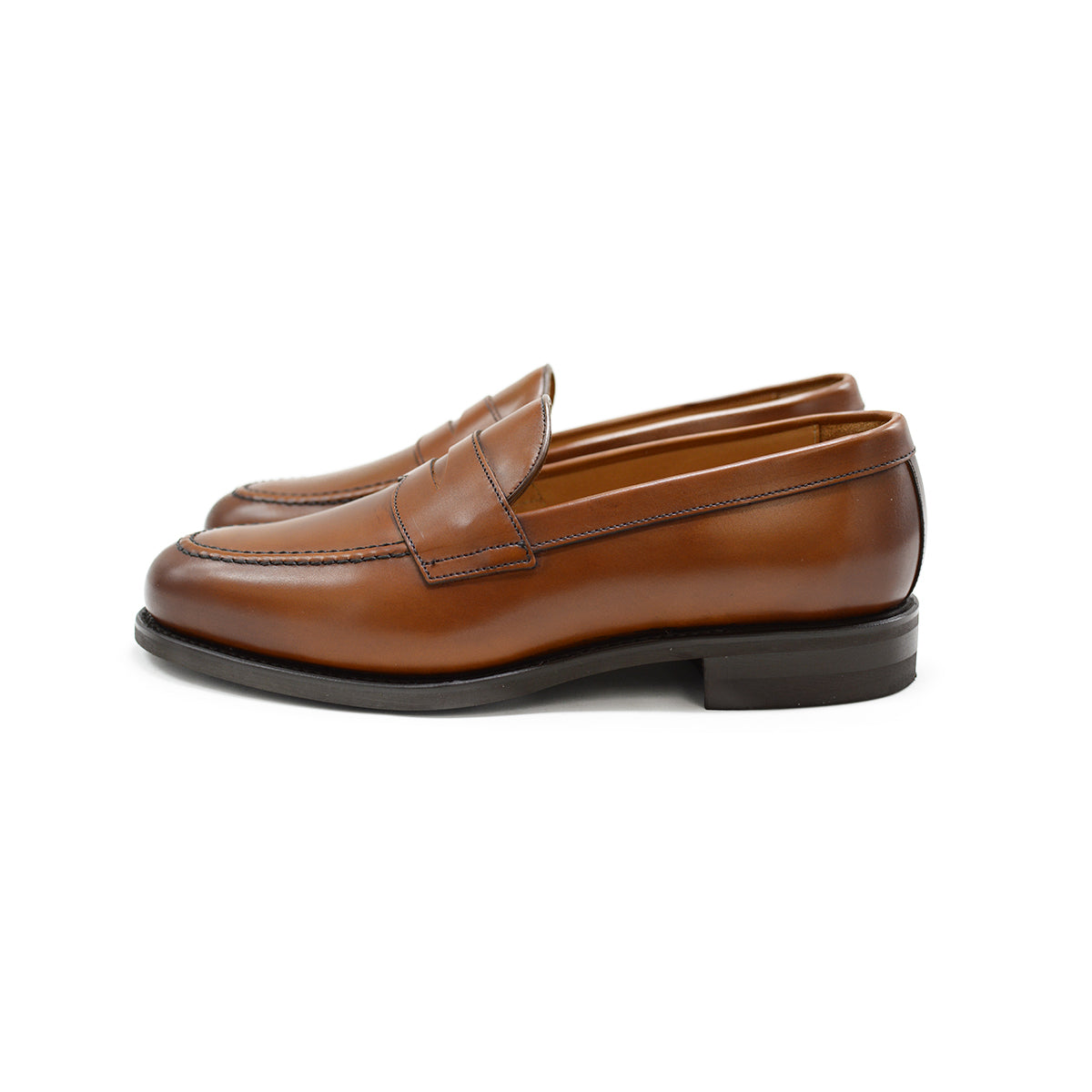 Berwick 1707 Brown tan leather loafer shoe on a white background with Dainite Soles