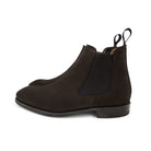 A Berwick 1707 dark brown suede Chelsea boot with a black elastic panel and a low heel, displayed on a white background.