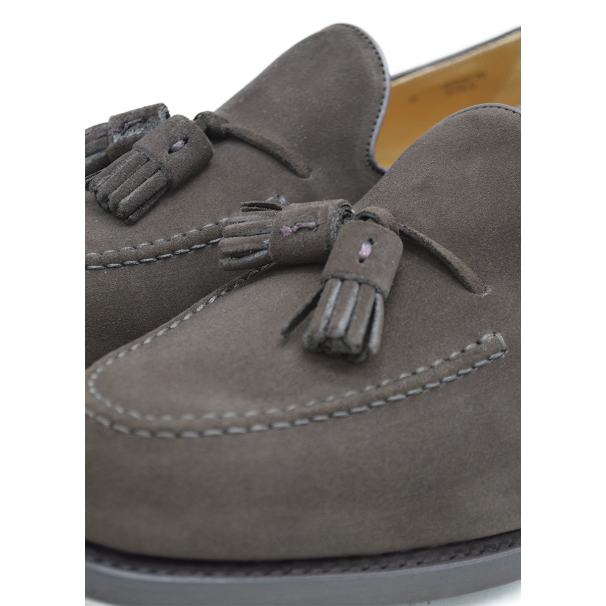 A classic dark brown suede slip-on shoe with tassels, by Berwick 1707, with a goodyear welted dainite sole.