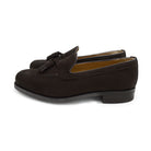 A classic dark brown suede slip-on shoe with tassels, by Berwick 1707, with a goodyear welted dainite sole.