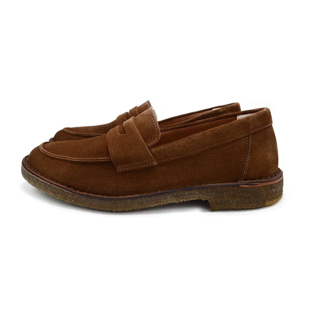 A brown Astorflex Sadelflex Loafer with soft suede upper and crepe rubber sole