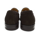 A classic dark brown suede slip-on shoe with tassels, by Berwick 1707, with a goodyear welted dainite sole.