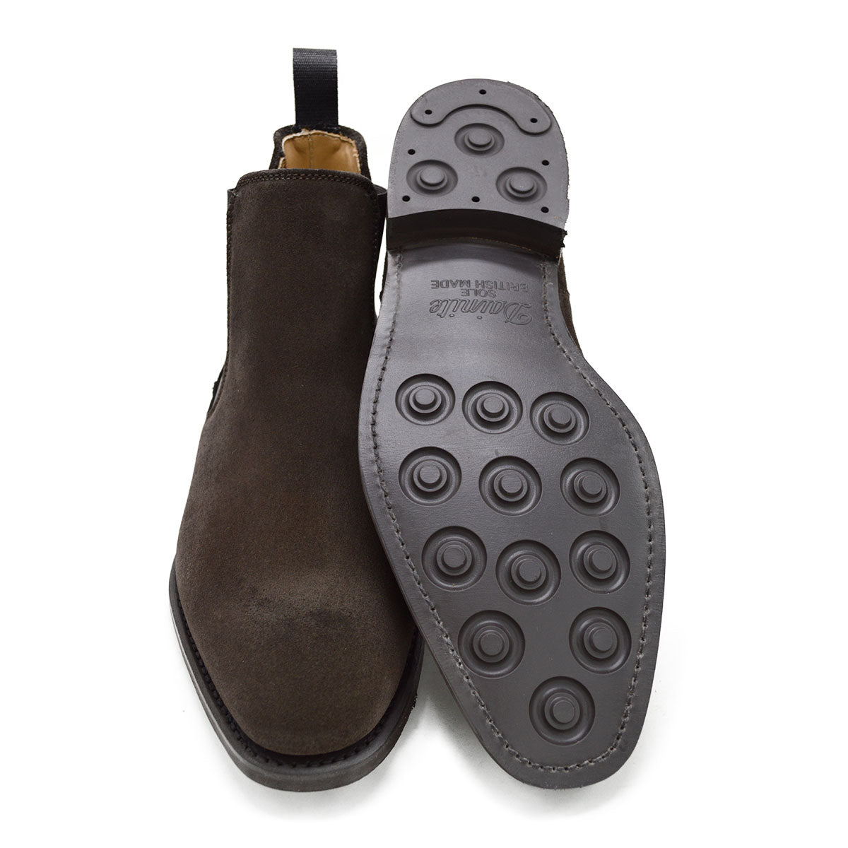 A Berwick 1707 dark brown suede Chelsea boot with a black elastic panel and a low heel, displayed on a white background.