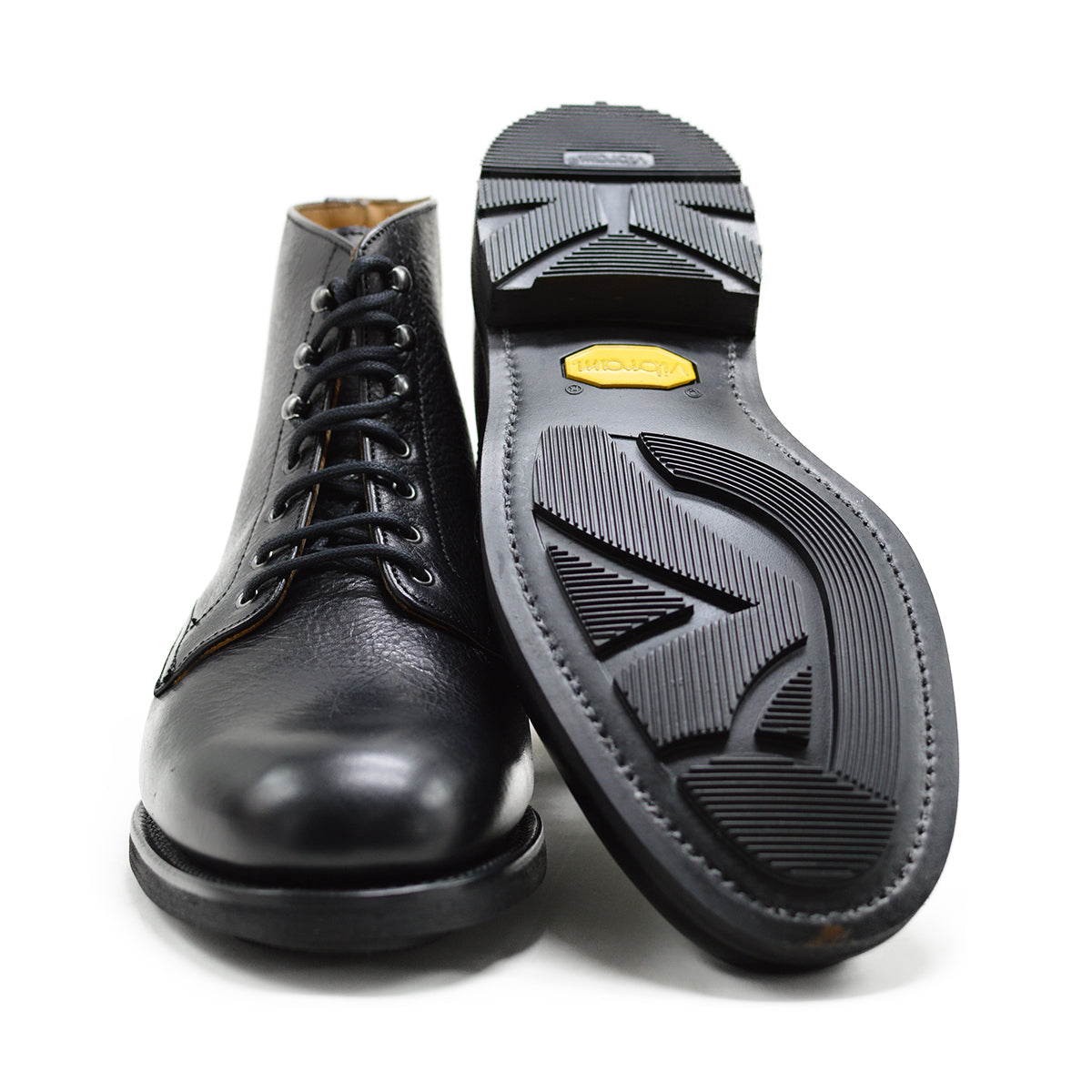 Berwick 1707 Black Kudu leather boot with laces and Vibram rubber sole on a white background
