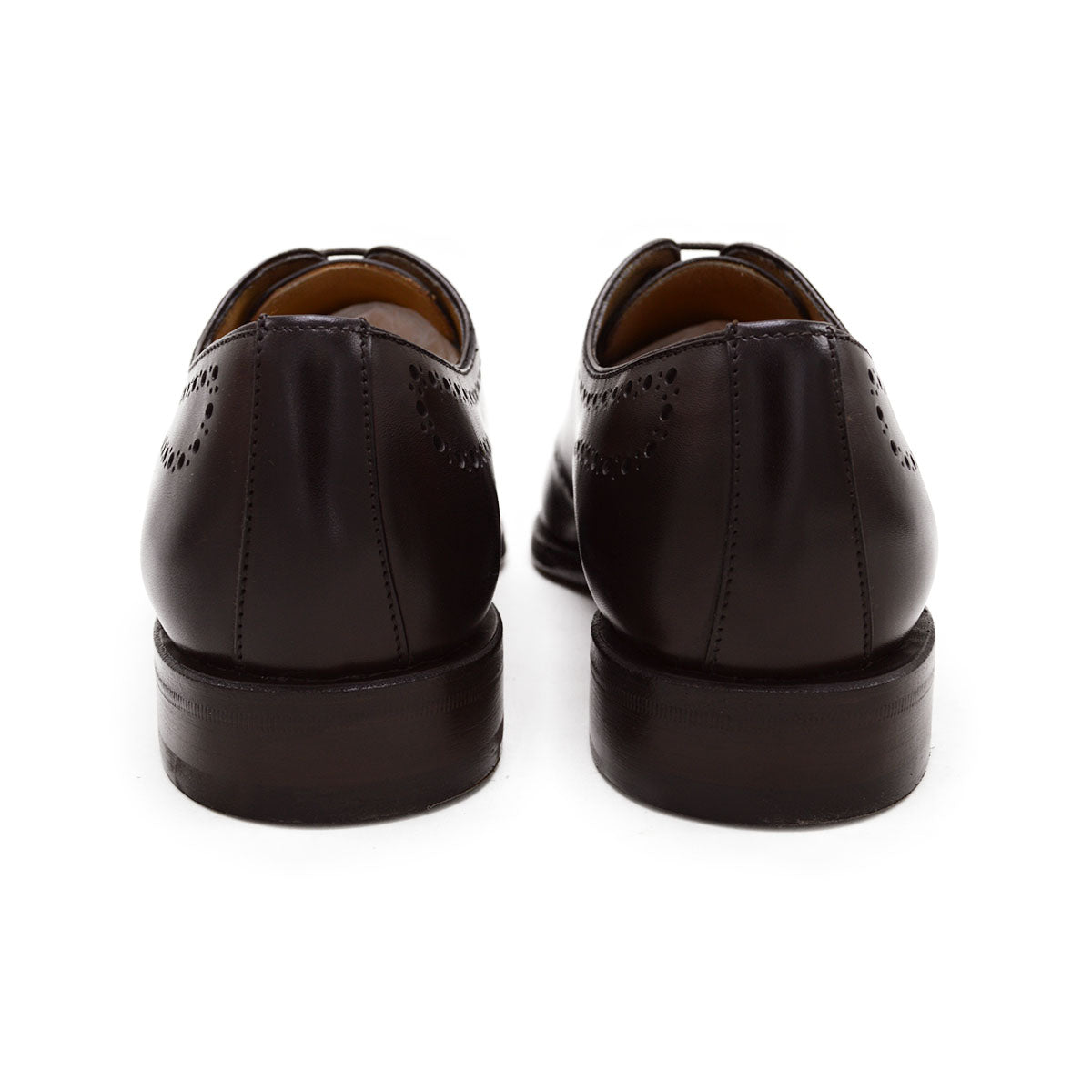 A Berwick 1707 moka brown wholecut Oxford brogue shoe with a goodyear welted leather sole, last week, and a smooth finish.