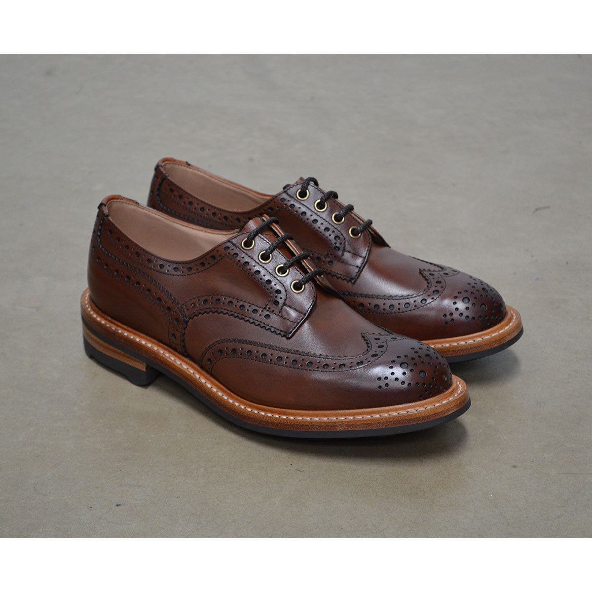 Tricker's Bourton Chestnut Brogue Derby Shoes | British Made