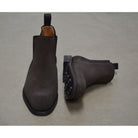 A Berwick 1707 dark brown suede Chelsea boot with a black elastic panel and a low heel & Dainite soles