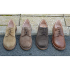 A range of brown Astorflex Redflex derby shoes made of suede & leather, featuring a natural crepe rubber sole.