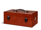Saphir Medaille D'Or Brown Rosewood Valet box with leather handle on a white background