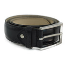 A Berwick 1707 black calf leather belt with a silver chrome buckle, displayed on a white background.
