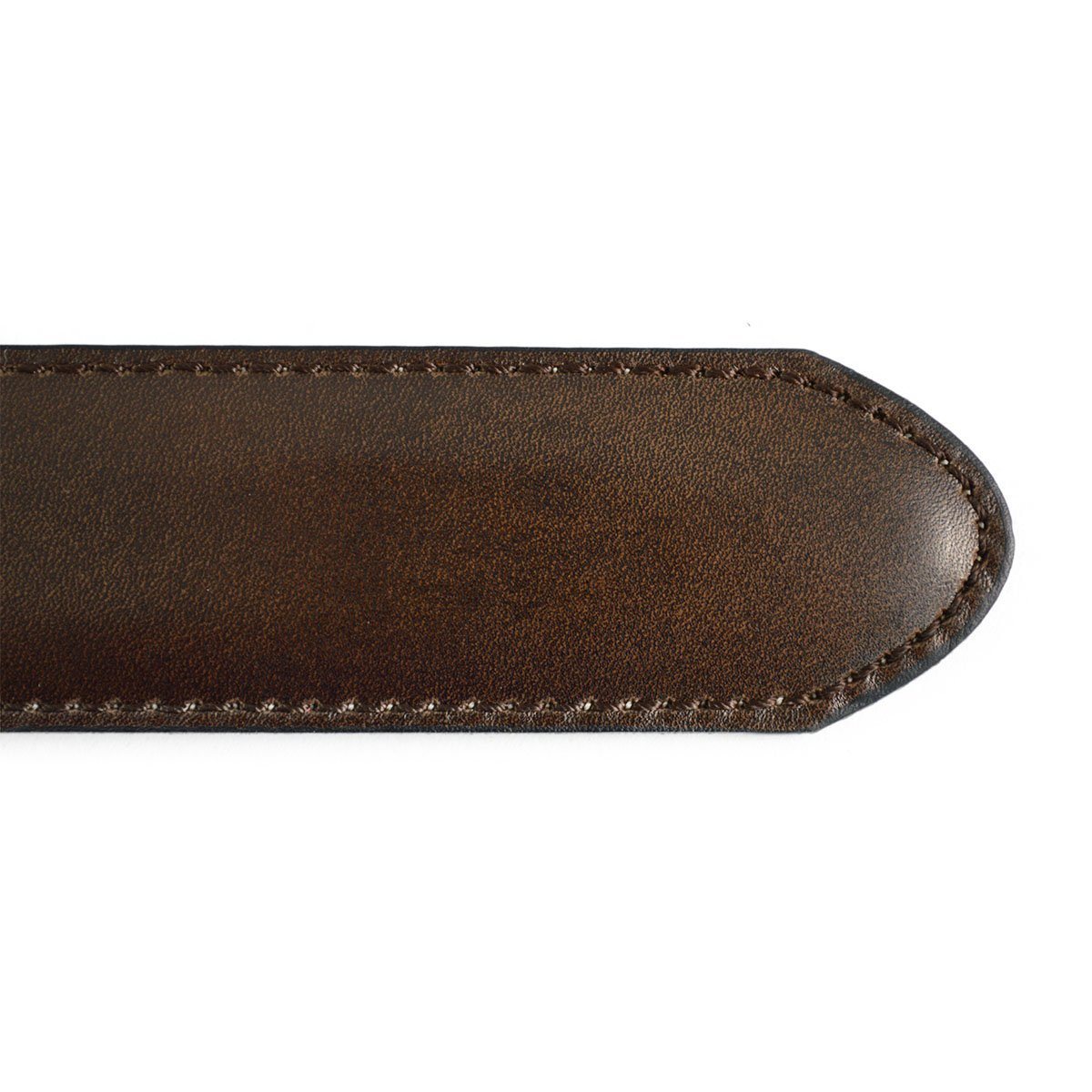 A Berwick 1707 brown calf leather belt with a silver chrome buckle, displayed on a white background.