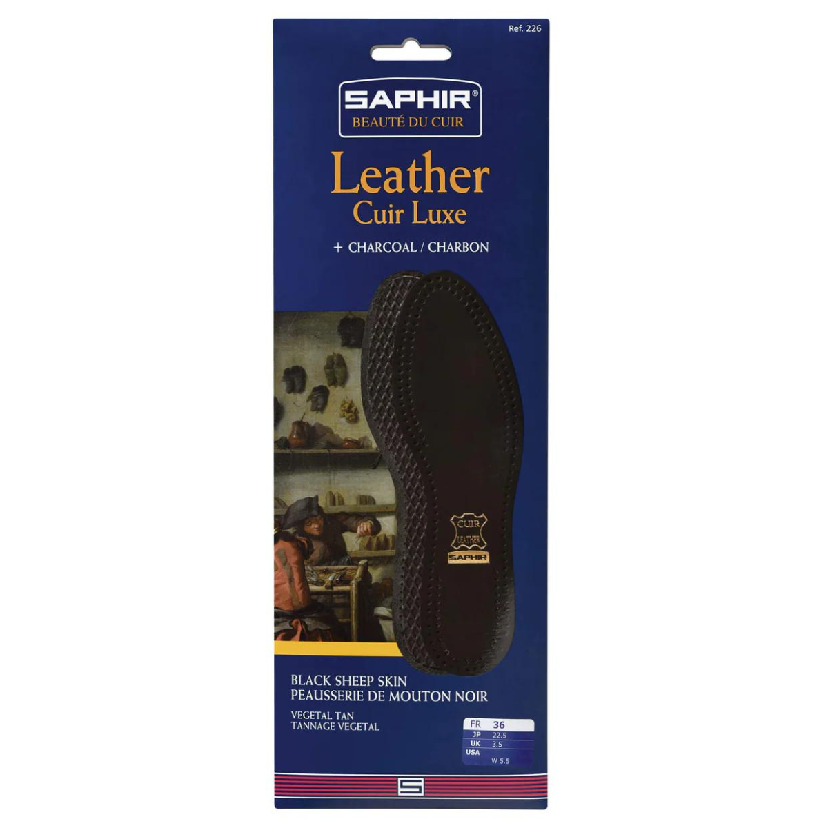 Saphir Black Leather Insoles on charcoal Classic Round Toe Fit