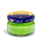 A jar of Saphir Creme Surfine shoe polish with a label on the lid.