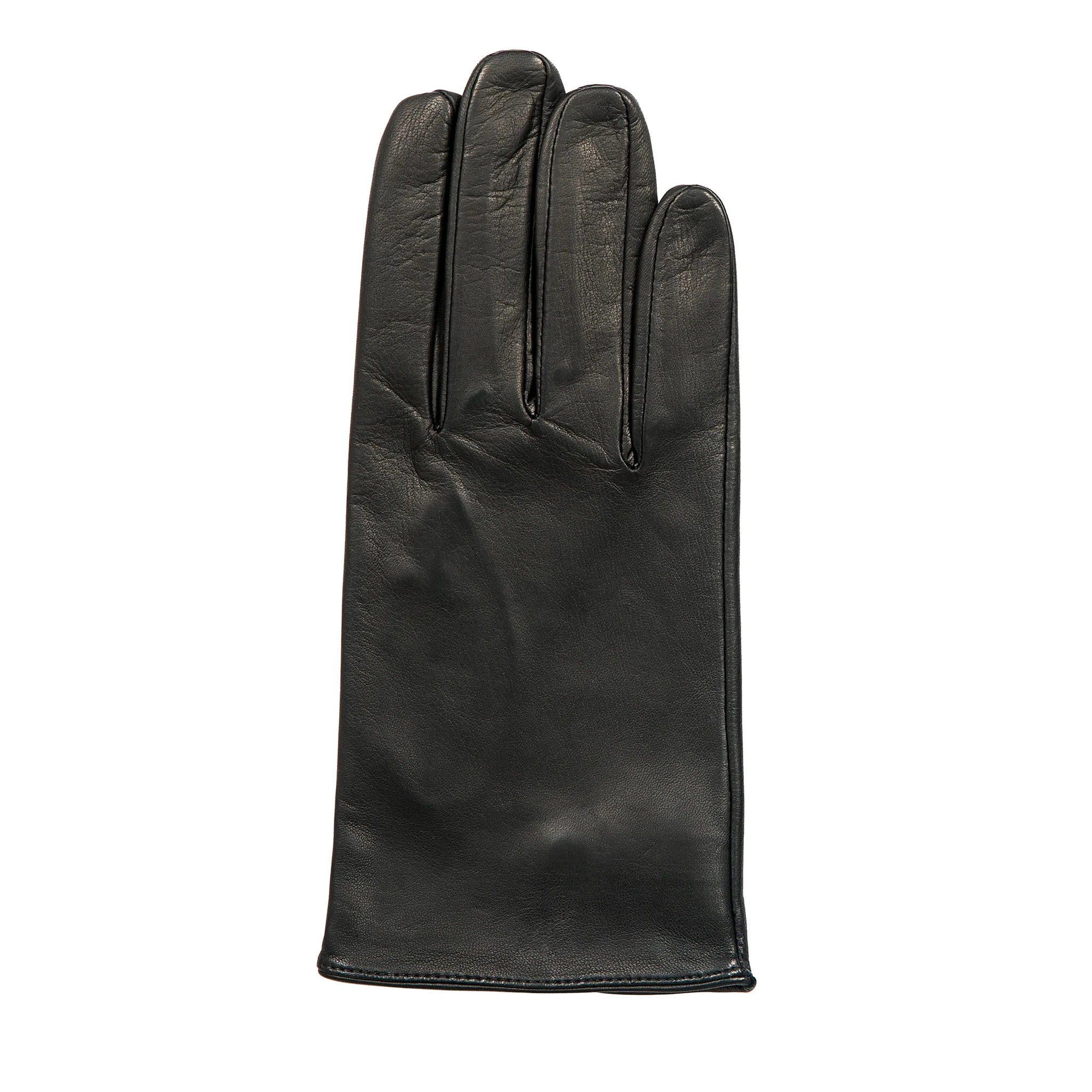 Black leather glove on a white background