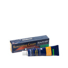 A tube of Saphir Renovating Cream for edge dressing alongside its packaging box.