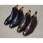 A Berwick 1707 black leather Chelsea boot with a side elastic panel and a low heel