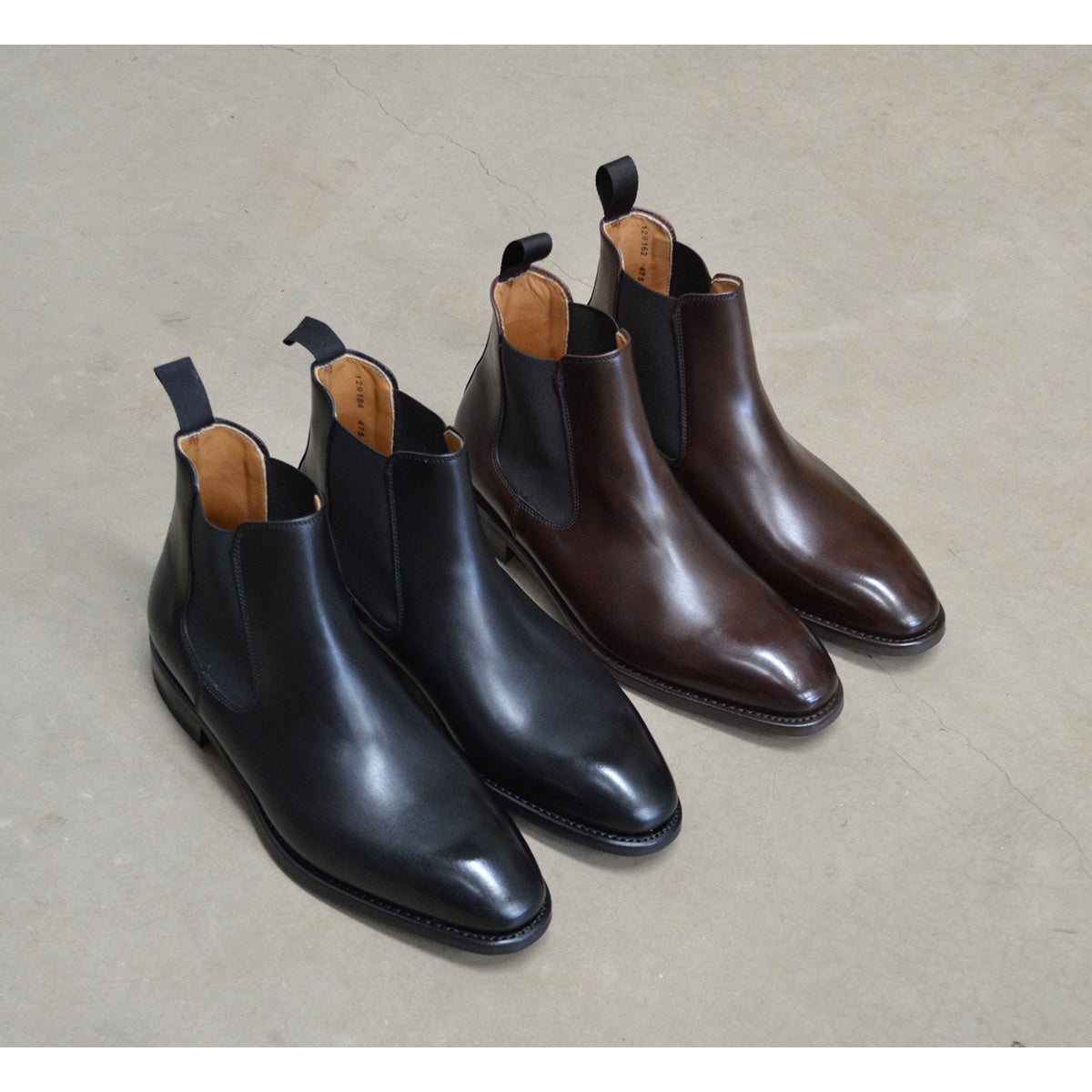 A Berwick 1707 black leather Chelsea boot with a side elastic panel and a low heel