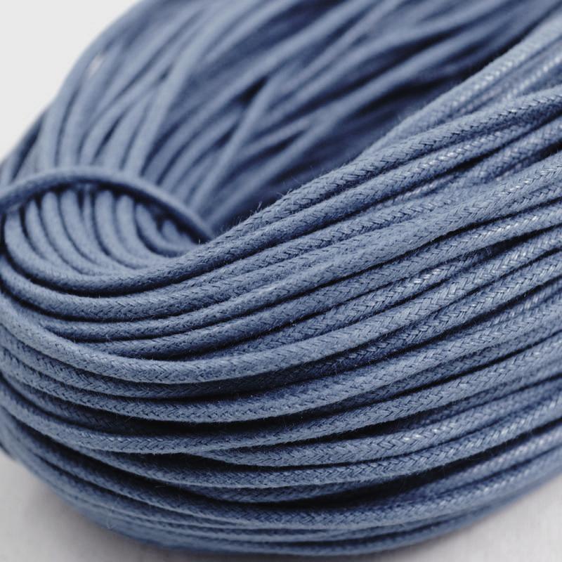blue coloured waxed round casual shoe laces, tied in individual bundles.