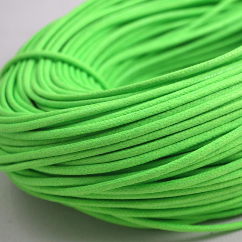 green coloured waxed round casual shoe laces, tied in individual bundles.